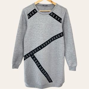 Vintage Y2K Punk Grunge Unique Pierced Quilted Long Sleeve Cozy Sweatshirt Dress